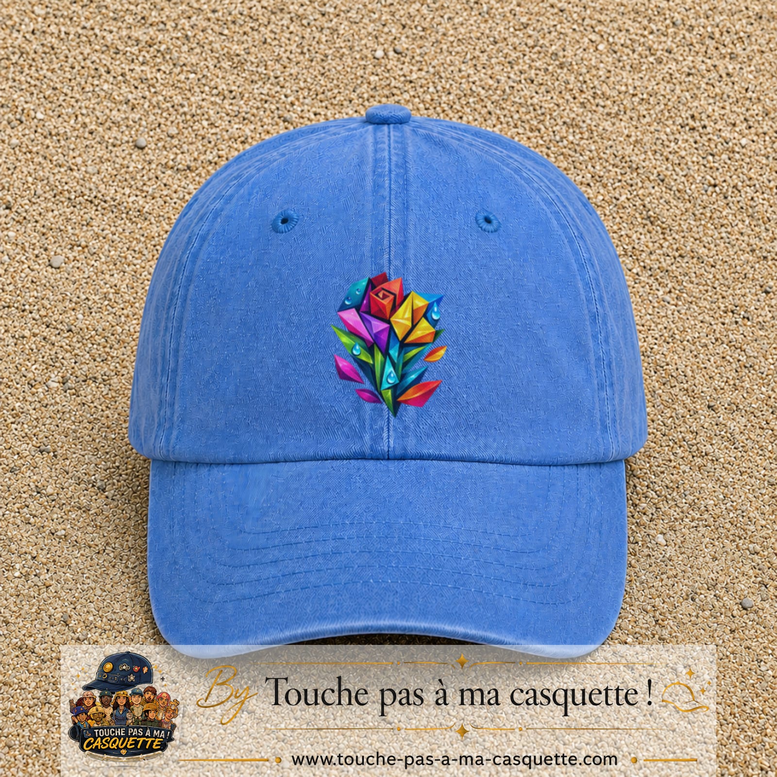 Image principale casquette Bleu ciel délavé avec motif Bouquet de cristaux 7 cm