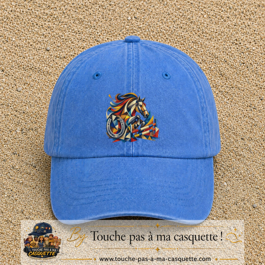 Image principale casquette Bleu ciel délavé avec motif Cheval de concours 7 cm