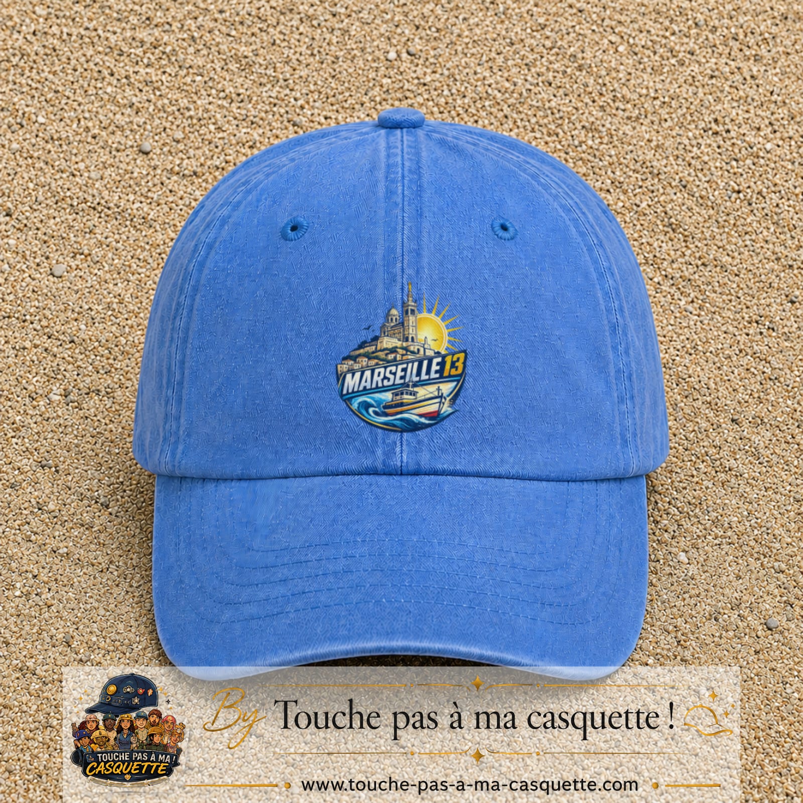 Casquette Bleu ciel délavé motif Marseille 13 logo 7 cm