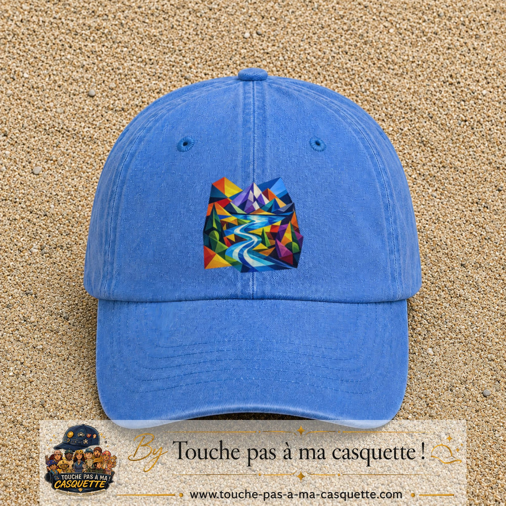 Image principale casquette Bleu ciel délavé avec motif Rivière de montagne 7 cm