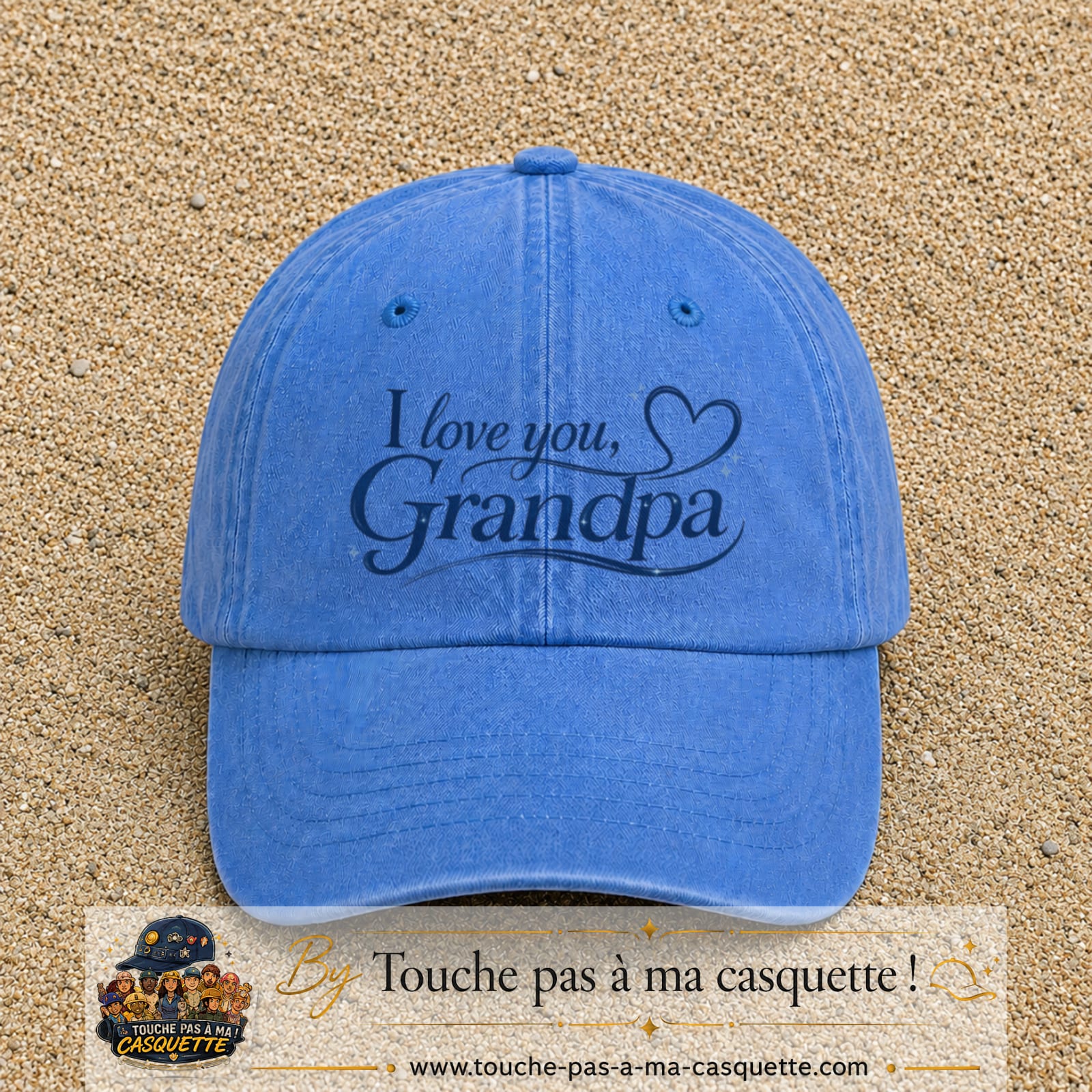 Casquette Bleu ciel délavé avec motif I Love You Grandpa en 7 cm – vue principale