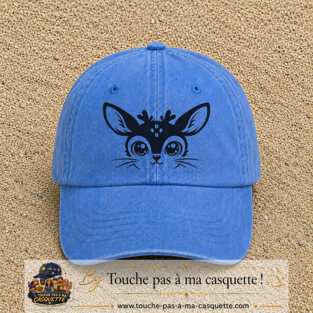 Image principale produit3grosBLC - casquette Bleu ciel délavé avec visuel Biche mignonne 7 cm
