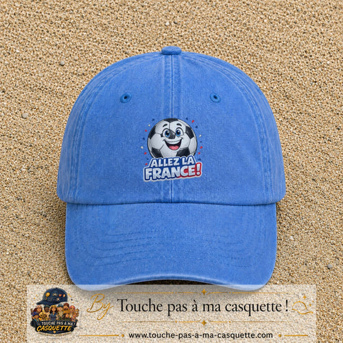Image principale produit185grosBLC - casquette Bleu ciel délavé avec visuel Ballon Allez la France 7 cm
