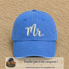 Image principale produit111grosBLC - casquette Bleu ciel délavé avec visuel Mr blanc 7 cm