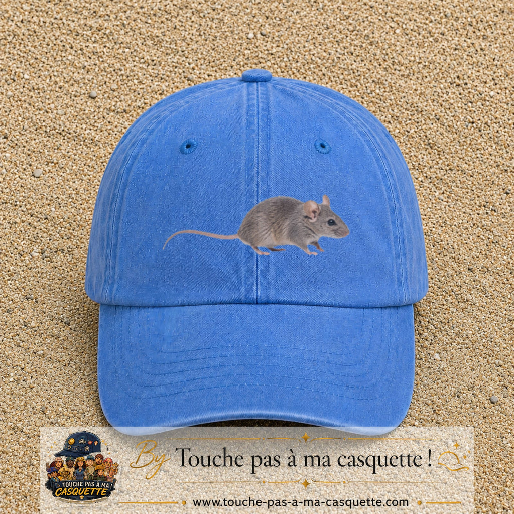 Image principale produit73grosBLC - casquette Bleu ciel délavé avec visuel Souris 7 cm