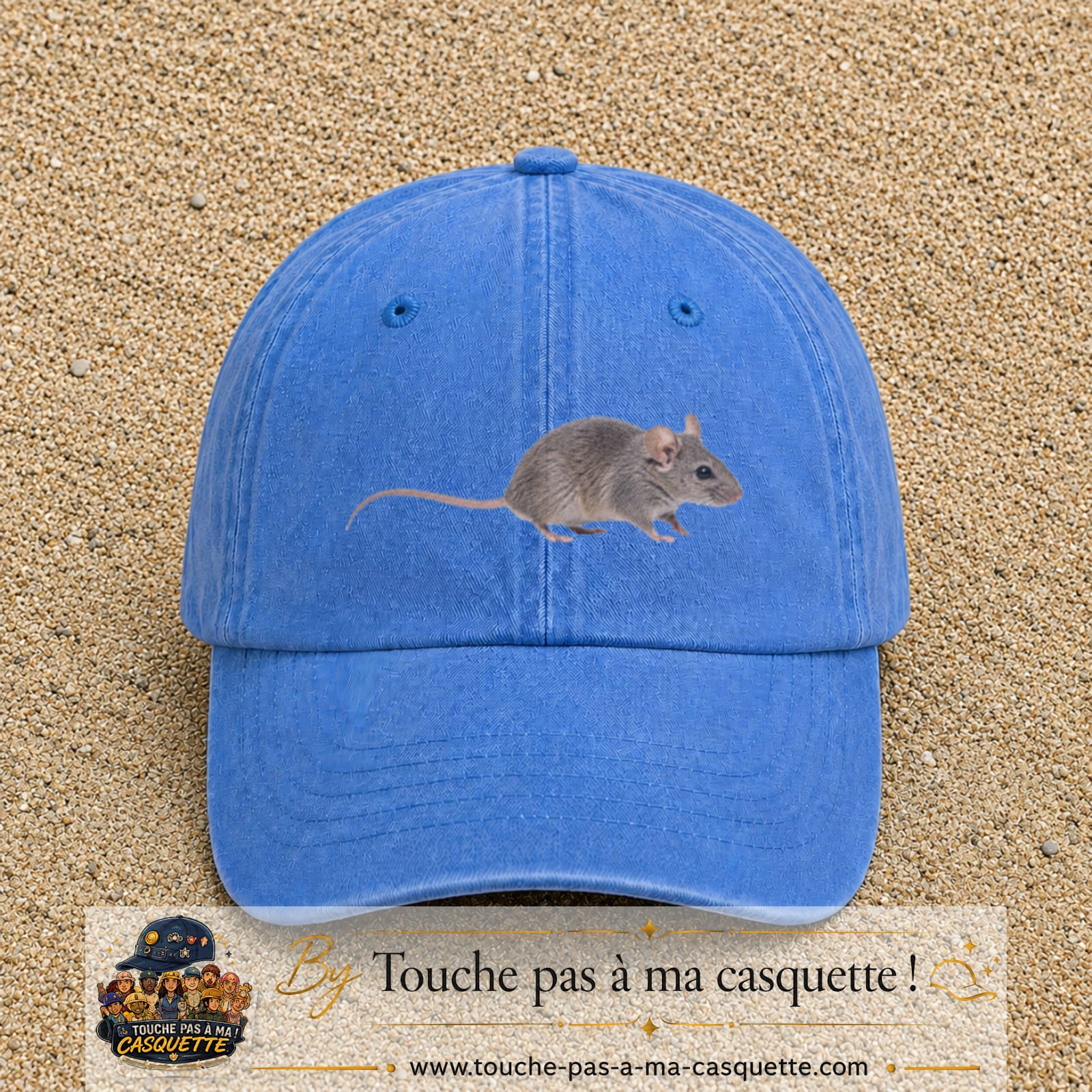 Image principale produit73grosBLC - casquette Bleu ciel délavé avec visuel Souris 7 cm