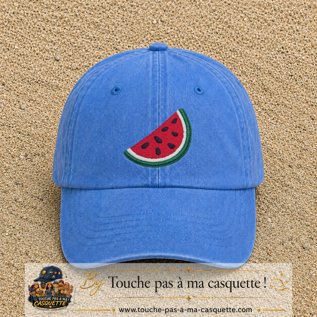 Image principale produit22grosBLC - casquette Bleu ciel délavé avec visuel Pastèque 7 cm