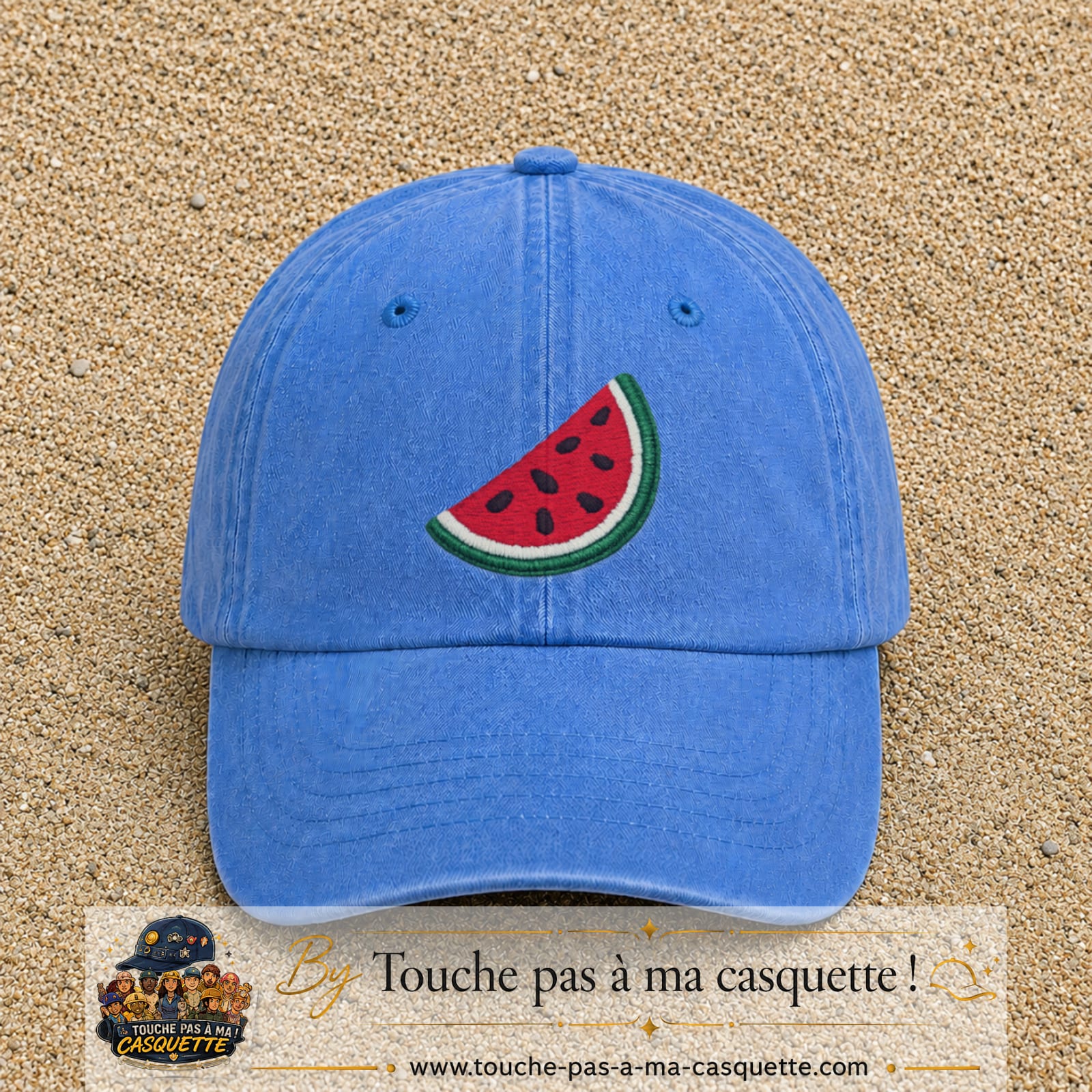 Image principale produit22grosBLC - casquette Bleu ciel délavé avec visuel Pastèque 7 cm