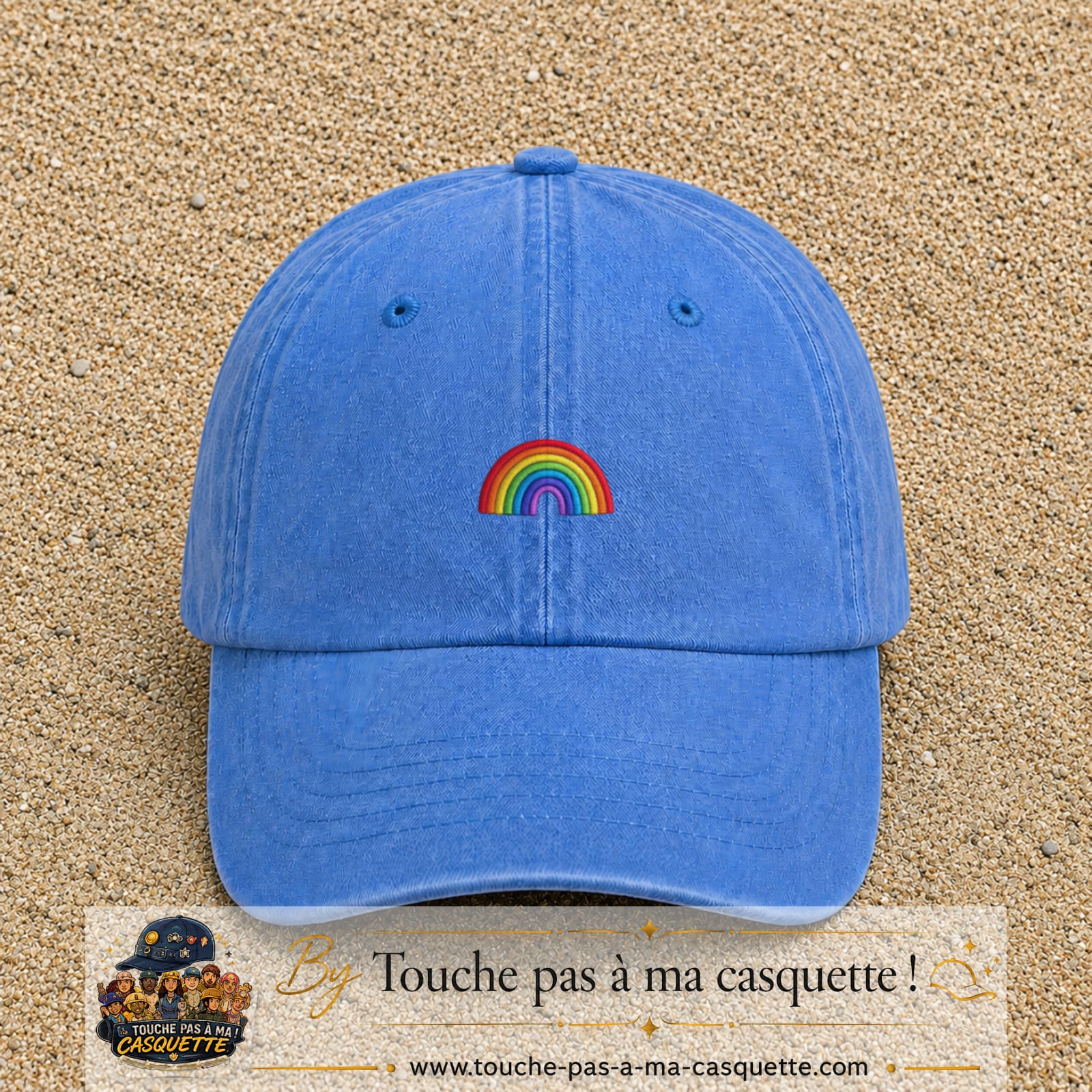 Image principale produit24petitBLC - casquette Bleu ciel délavé avec visuel Arc-en-ciel 3 cm