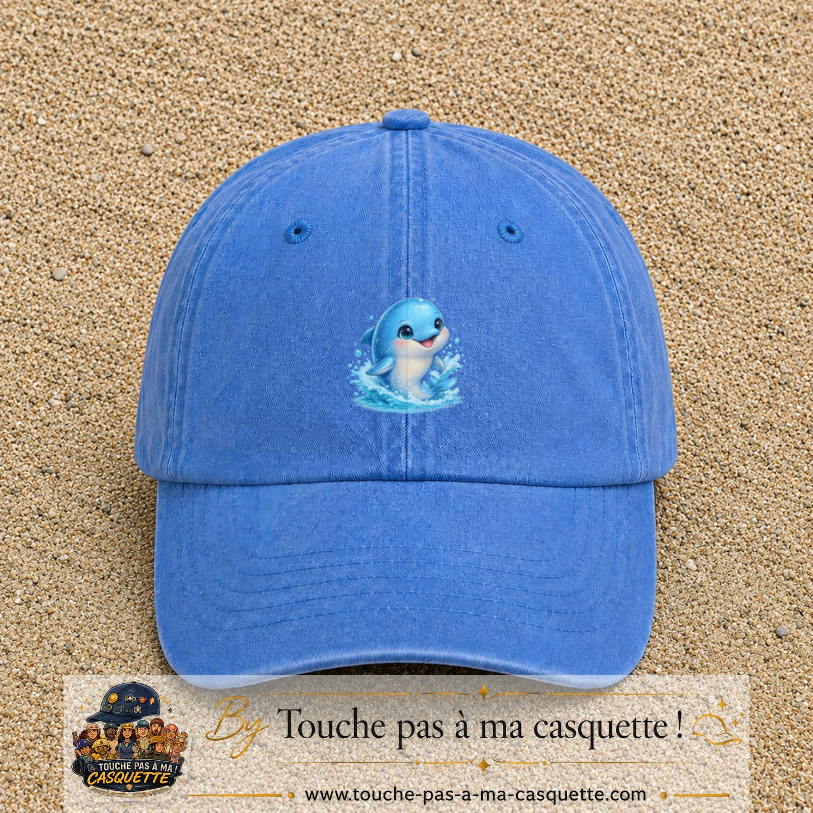 Image principale produit85moyenBLC - casquette Bleu ciel délavé avec visuel Dauphin 5 cm