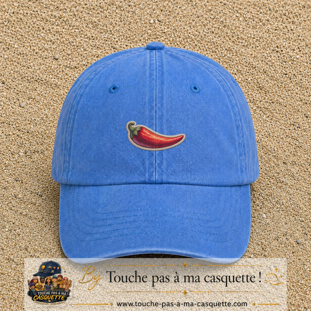 Image principale produit198petitBLC - casquette Bleu ciel délavé avec visuel Piment 3 cm