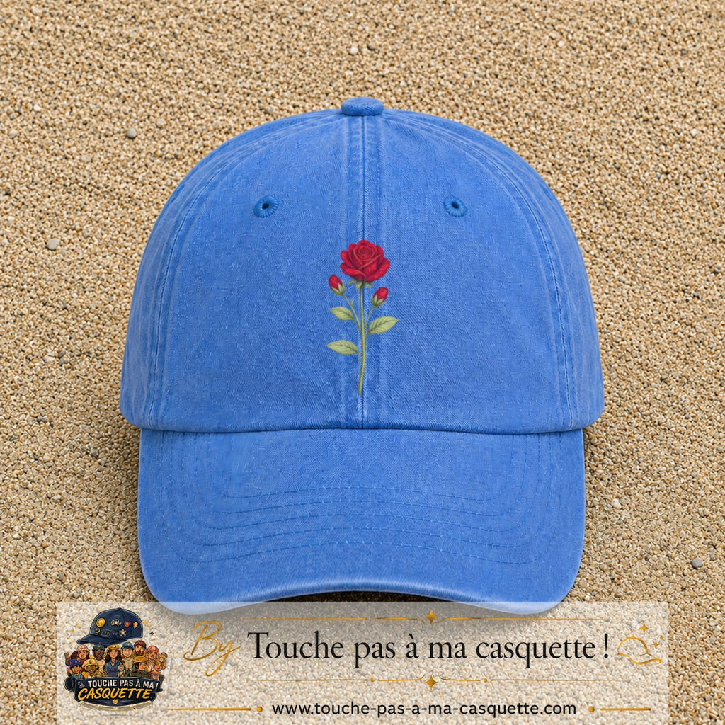 Image principale produit199grosBLC - casquette Bleu ciel délavé avec visuel Rose florale 7 cm