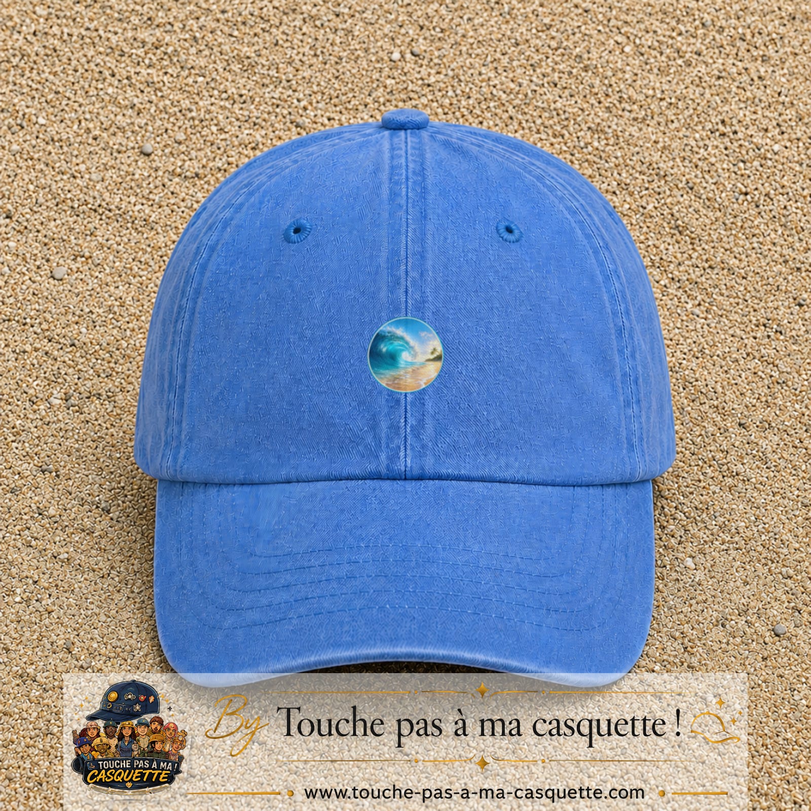 Image principale produit175petitBLC - casquette Bleu ciel délavé avec visuel Vague plage 3 cm
