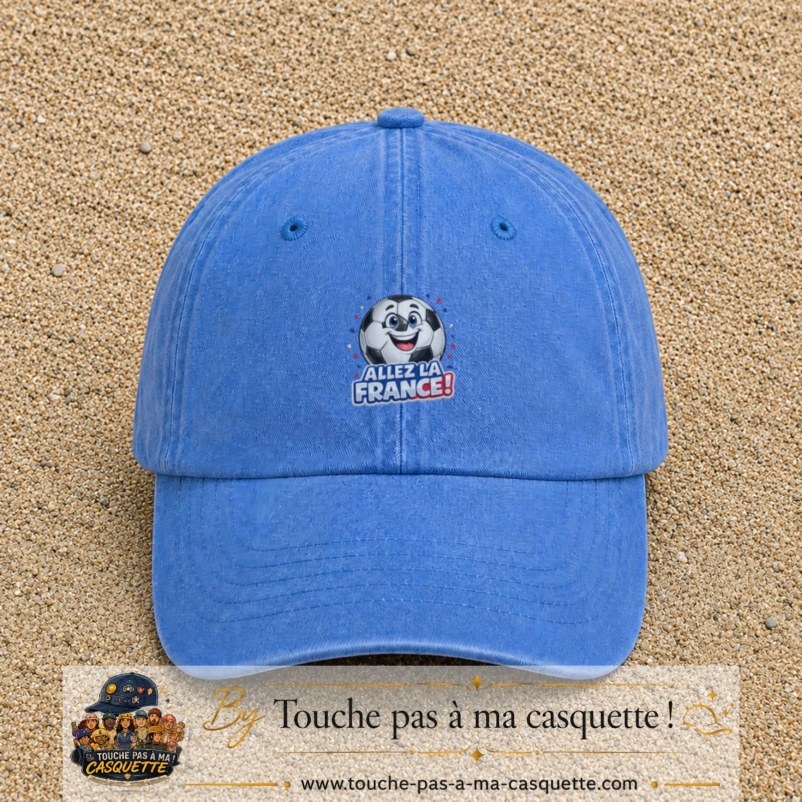Image principale produit185moyenBLC - casquette Bleu ciel délavé avec visuel Ballon Allez la France 5 cm