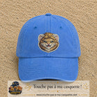 Image principale produit39grosBLC - casquette Bleu ciel délavé avec visuel Lion souriant 7 cm