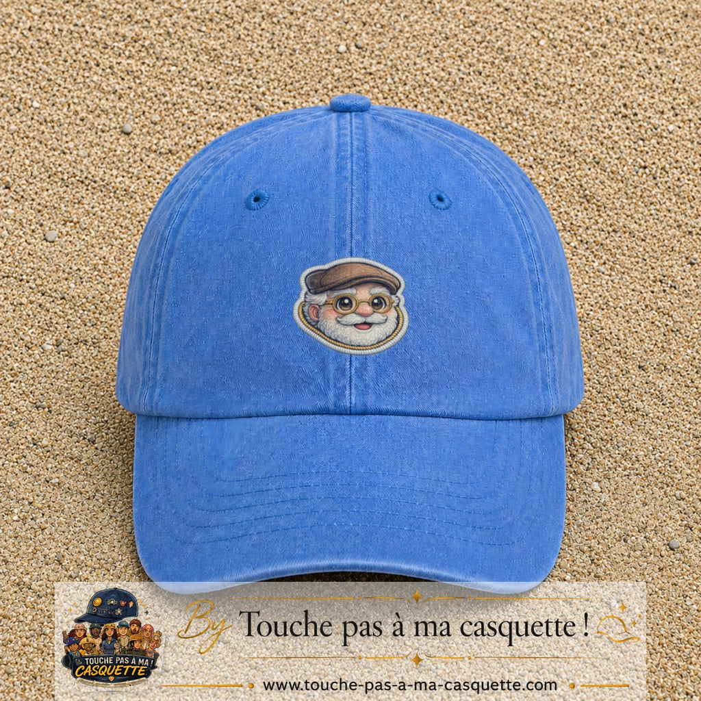 Image principale produit76moyenBLC - casquette Bleu ciel délavé avec visuel Papy casquette lunettes 5 cm
