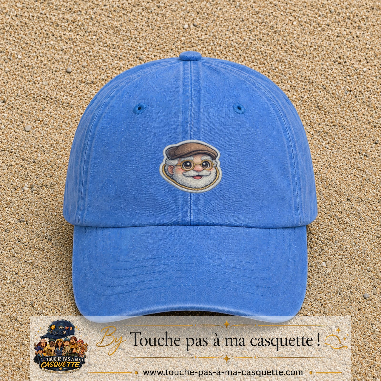 Image principale produit76moyenBLC - casquette Bleu ciel délavé avec visuel Papy casquette lunettes 5 cm
