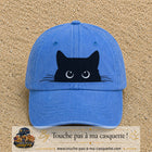 Image principale produit16grosBLC - casquette Bleu ciel délavé avec visuel Chat noir caché yeux ronds 7 cm