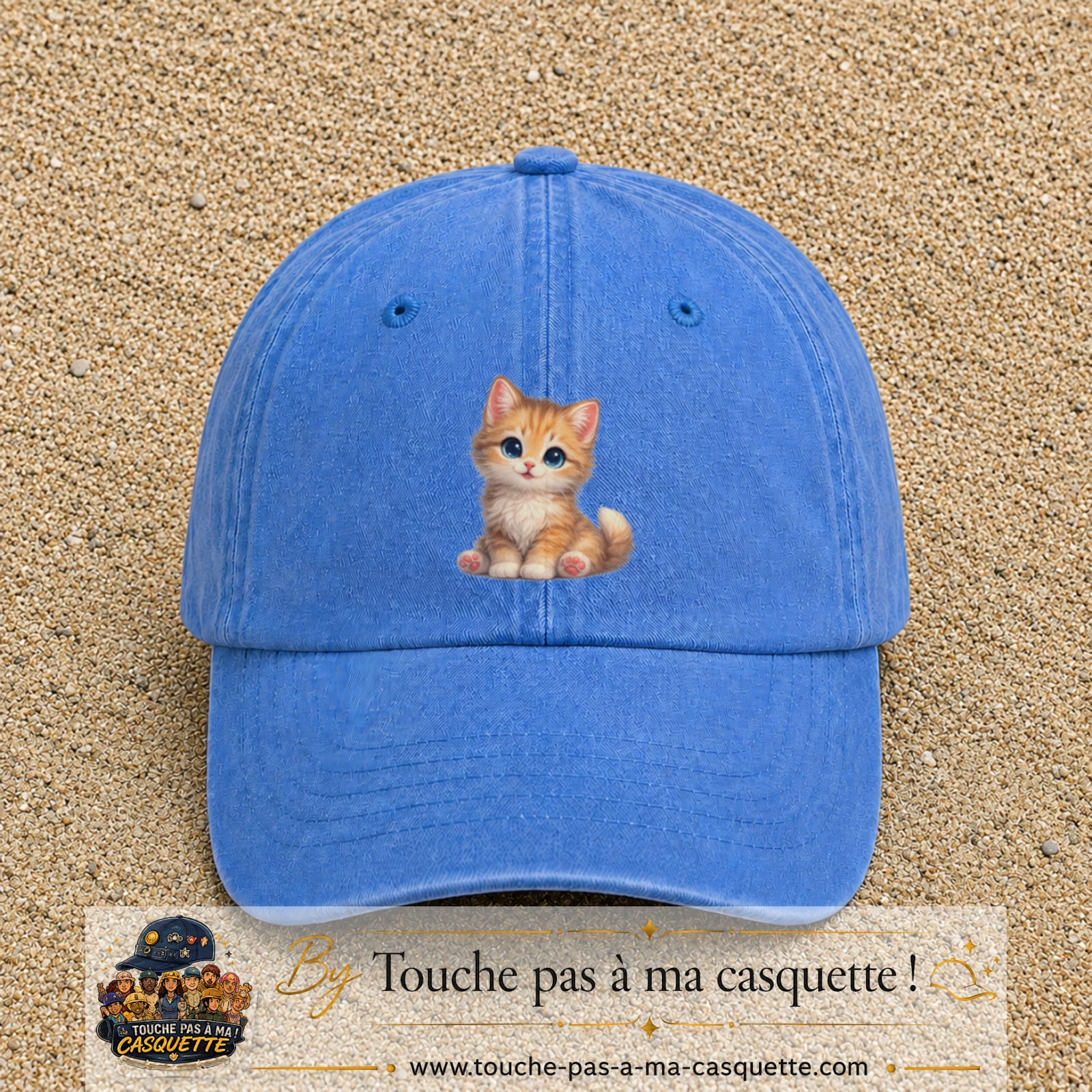 Image principale produit83grosBLC - casquette Bleu ciel délavé avec visuel Chaton roux 7 cm