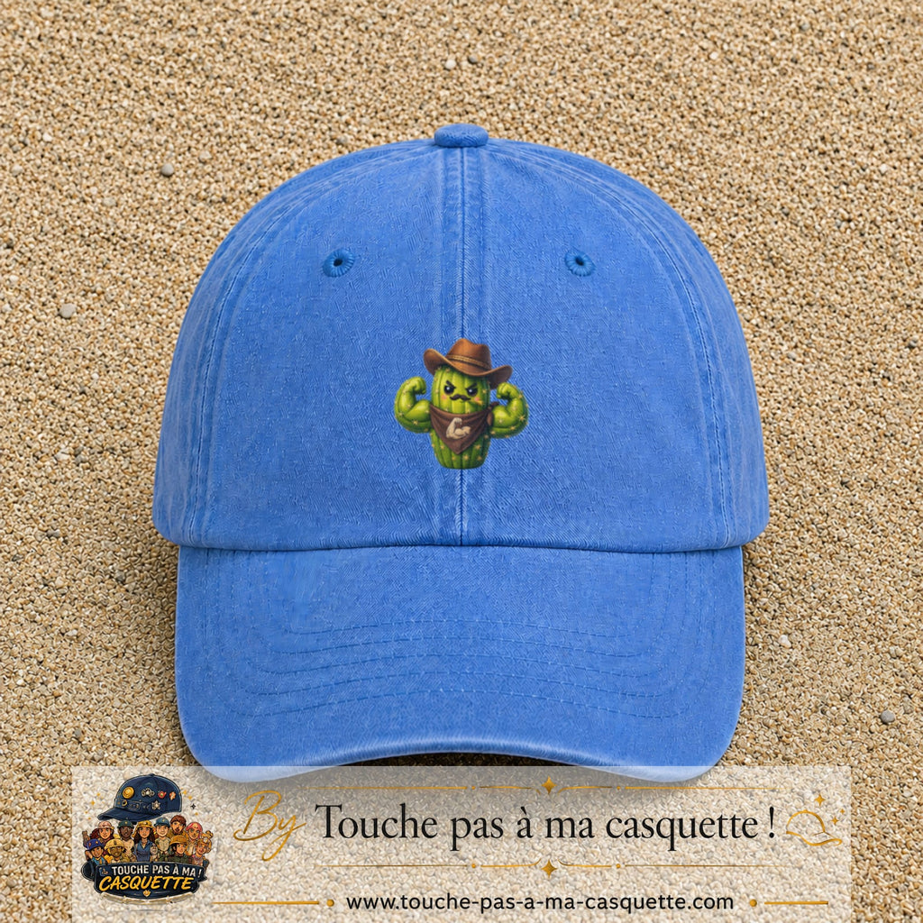 Image principale produit194moyenBLC - casquette Bleu ciel délavé avec visuel Cactus cowboy 5 cm