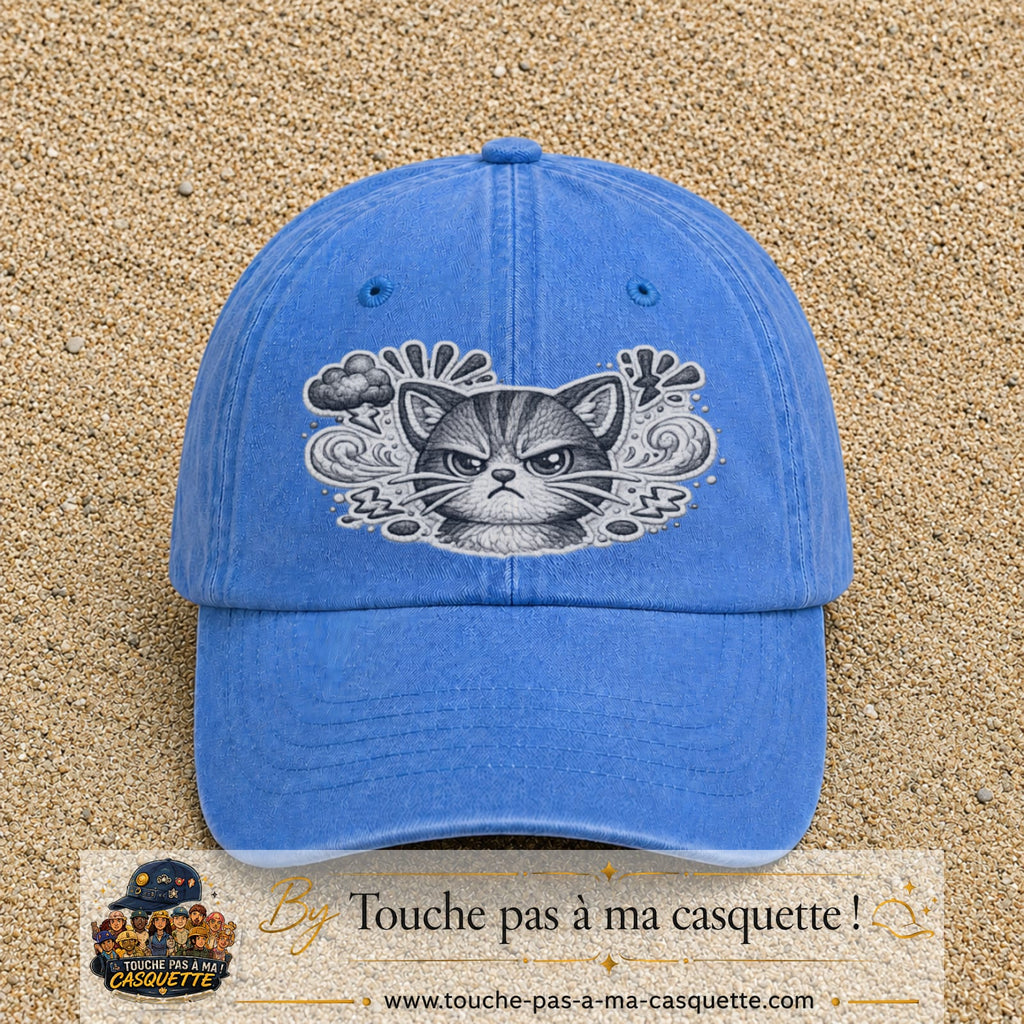 Image principale produit1grosBLC - casquette Bleu ciel délavé avec visuel Chat colère ornemental 7 cm