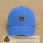 Image principale produit197moyenBLC - casquette Bleu ciel délavé avec visuel Chat noir fâché 5 cm