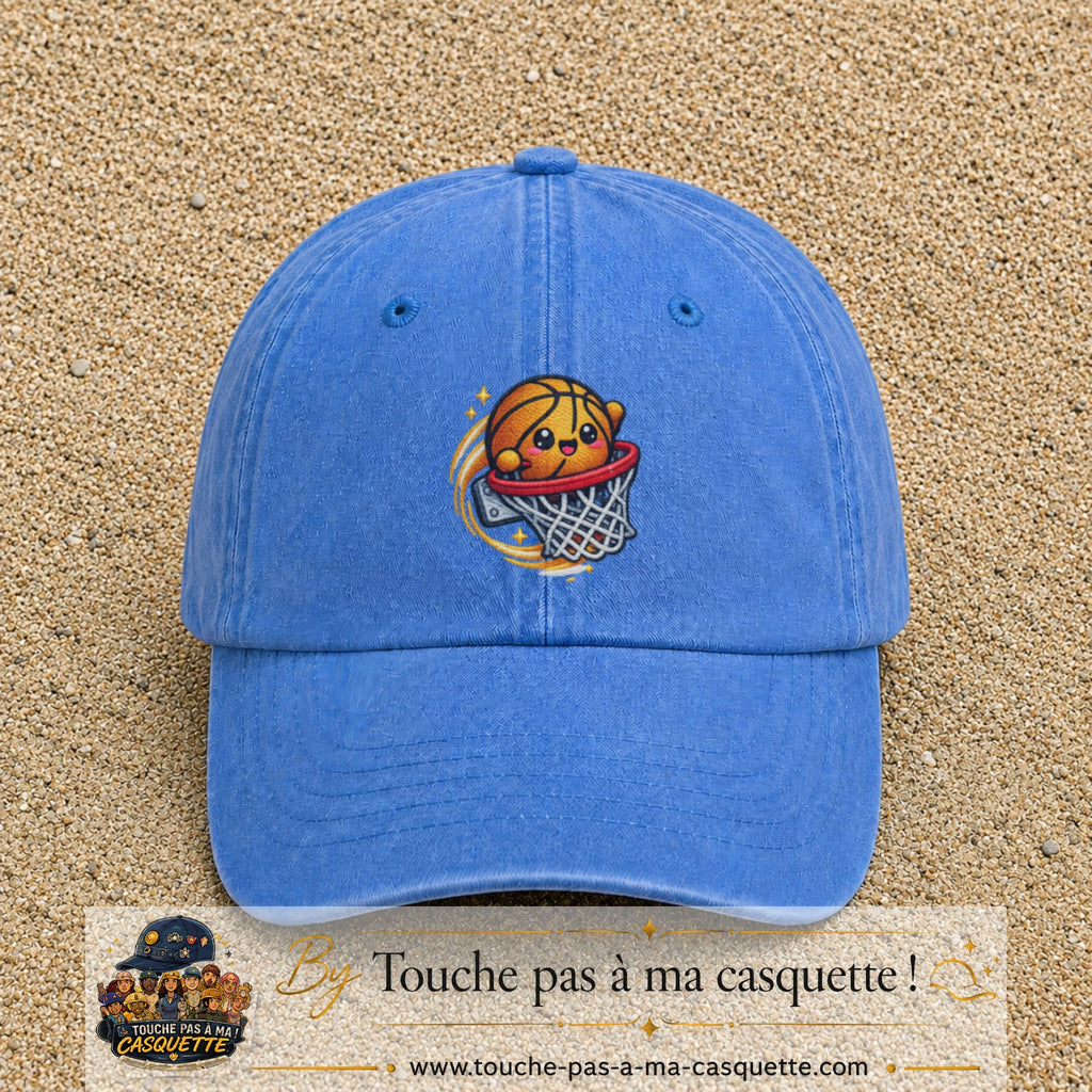 Image principale produit79grosBLC - casquette Bleu ciel délavé avec visuel Ballon basket panier 7 cm