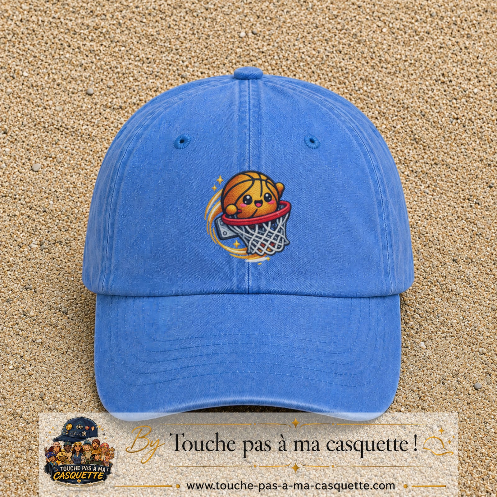 Image principale produit79grosBLC - casquette Bleu ciel délavé avec visuel Ballon basket panier 7 cm