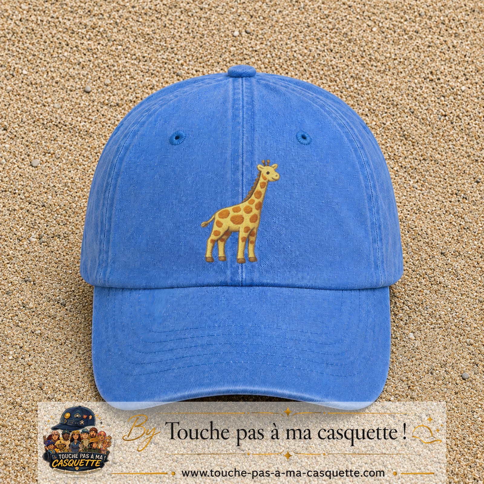 Image principale produit32grosBLC - casquette Bleu ciel délavé avec visuel Girafe mignonne 7 cm