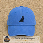 Image principale produit176moyenBLC - casquette Bleu ciel délavé avec visuel Chat noir polygonal 5 cm