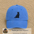 Image principale produit176grosBLC - casquette Bleu ciel délavé avec visuel Chat noir polygonal 7 cm