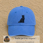 Image principale produit176grosBLC - casquette Bleu ciel délavé avec visuel Chat noir polygonal 7 cm