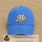 Image principale produit110grosBLC - casquette Bleu ciel délavé avec visuel Mr élégant 7 cm