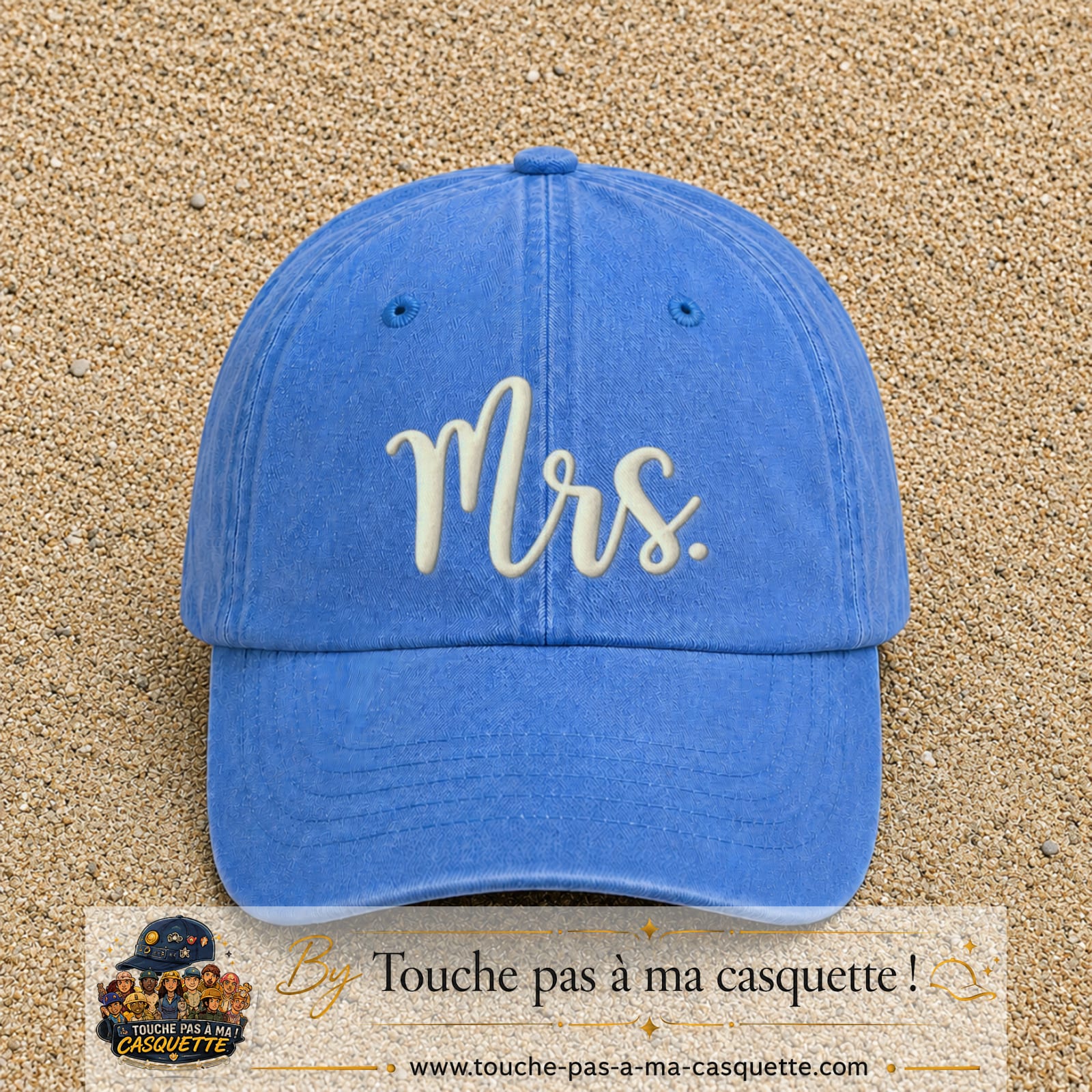 Image principale produit113grosBLC - casquette Bleu ciel délavé avec visuel Mrs blanc 7 cm