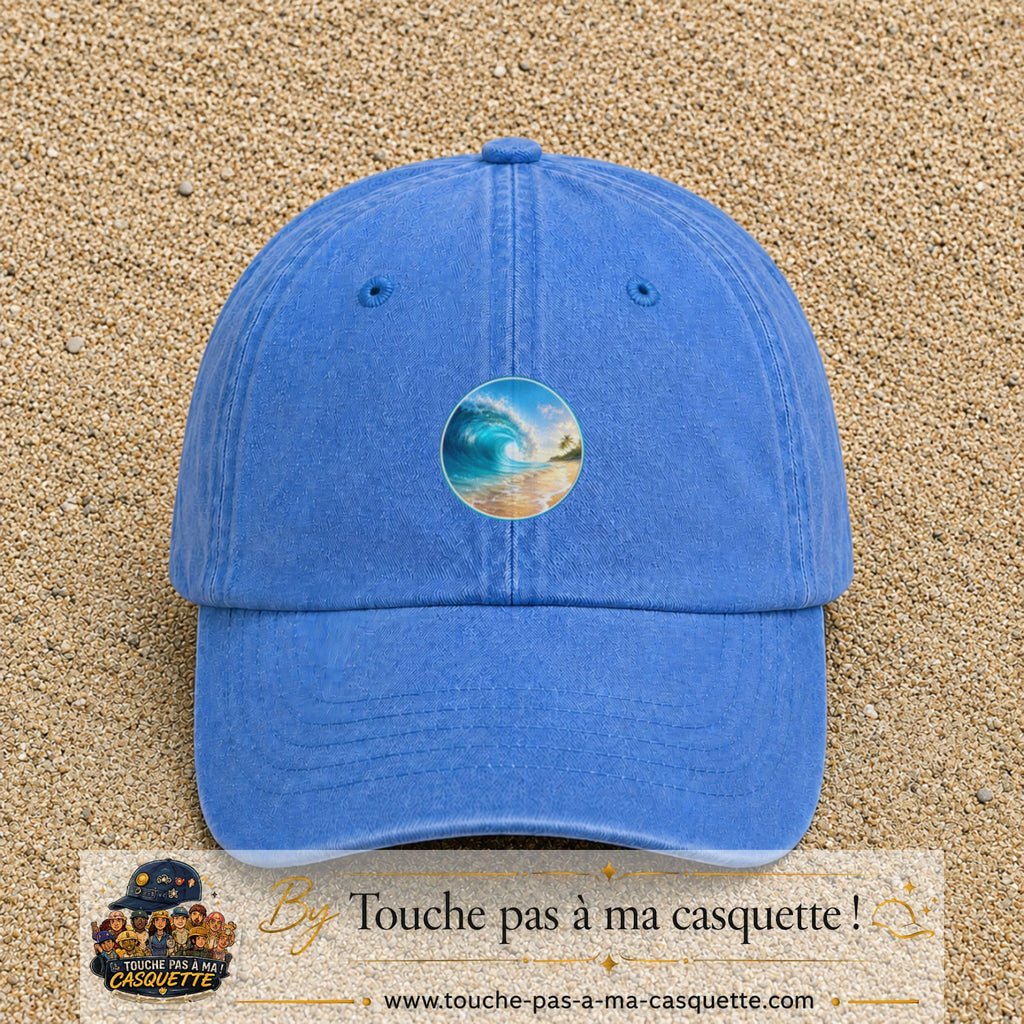 Image principale produit175moyenBLC - casquette Bleu ciel délavé avec visuel Vague plage 5 cm
