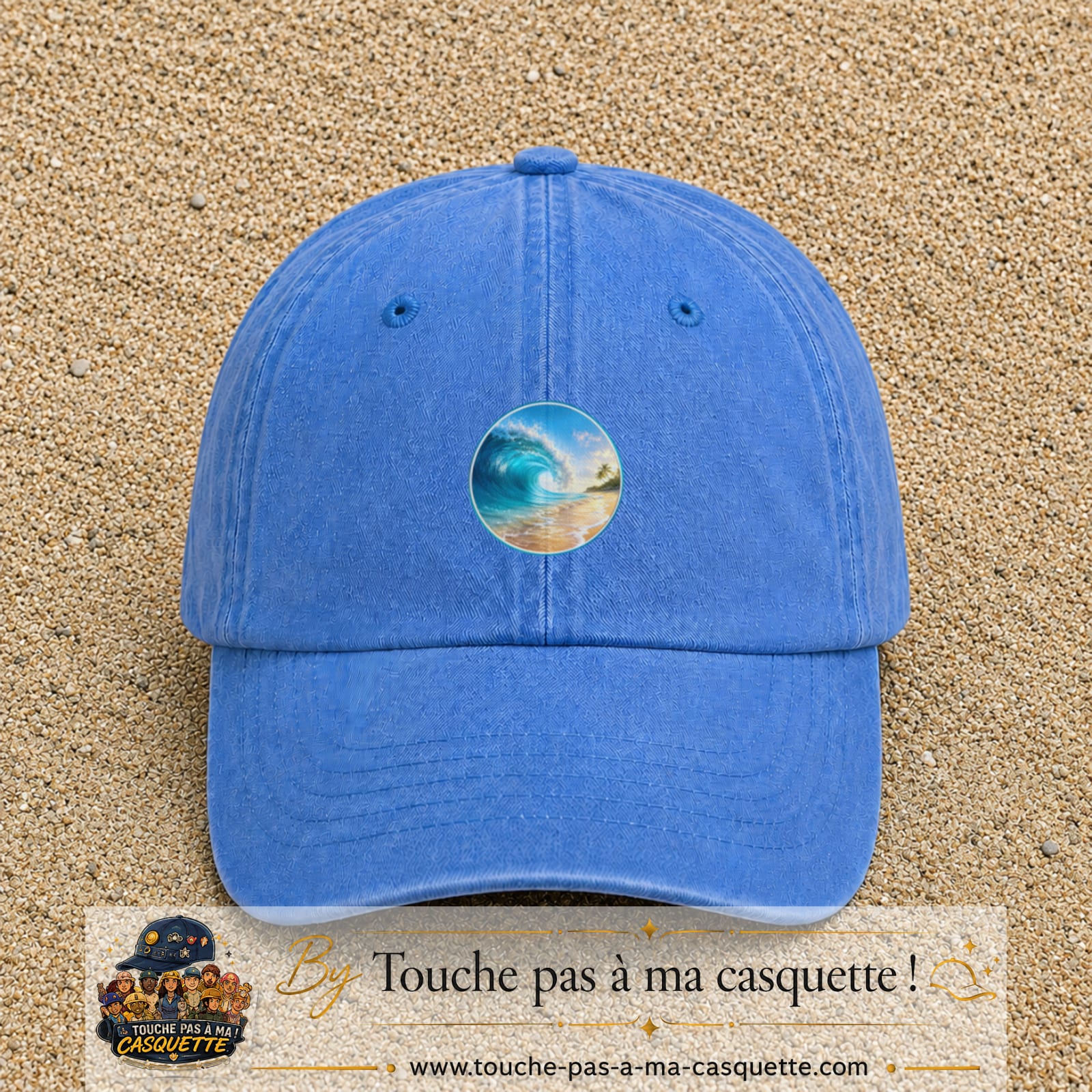 Image principale produit175moyenBLC - casquette Bleu ciel délavé avec visuel Vague plage 5 cm