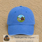 Image principale produit161grosBLC - casquette Bleu ciel délavé avec visuel Vache humour crotte 7 cm