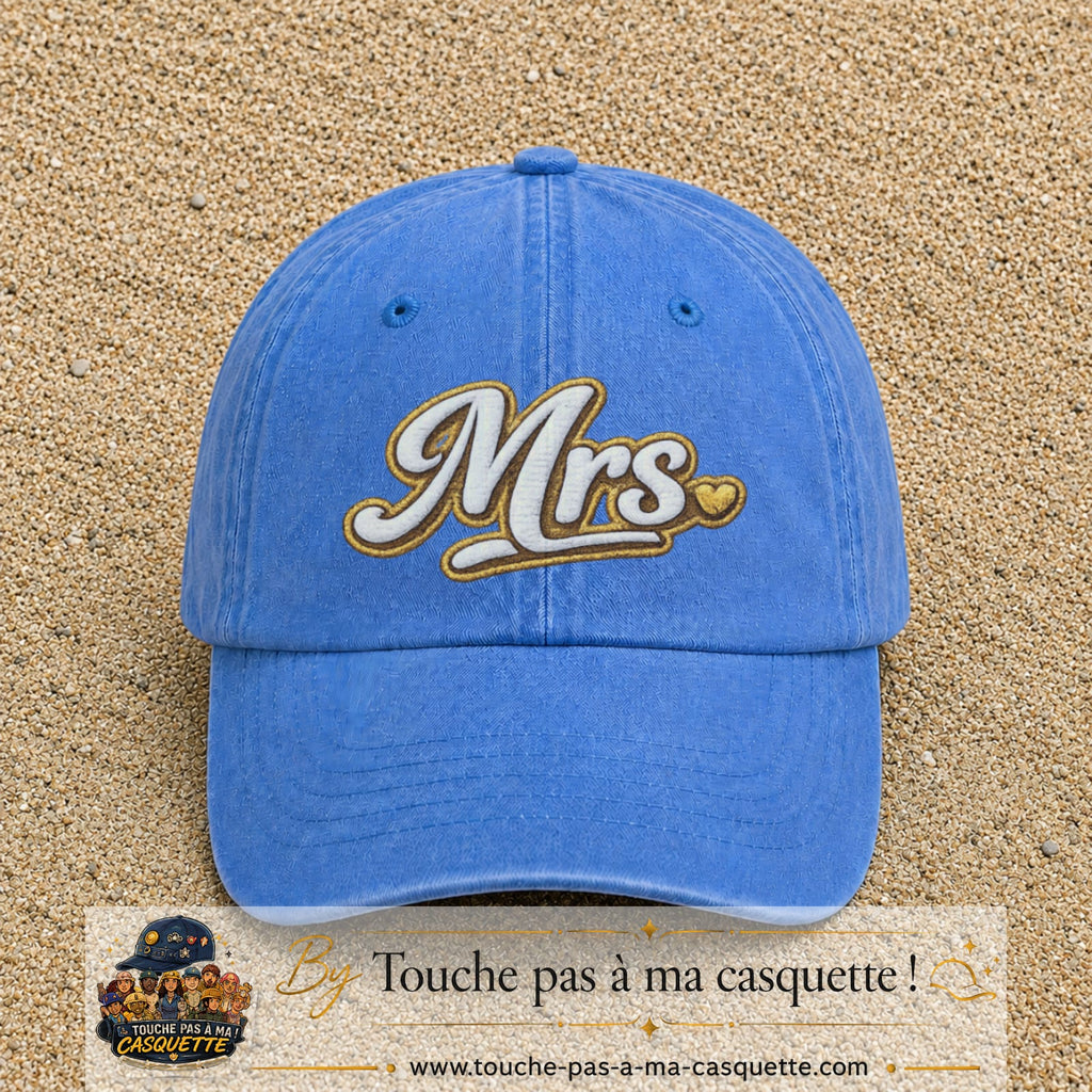 Image principale produit112grosBLC - casquette Bleu ciel délavé avec visuel Mrs élégante 7 cm