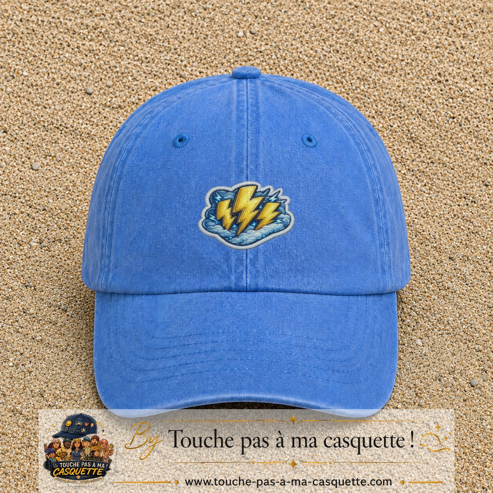 Image principale produit77moyenBLC - casquette Bleu ciel délavé avec visuel Éclairs 5 cm