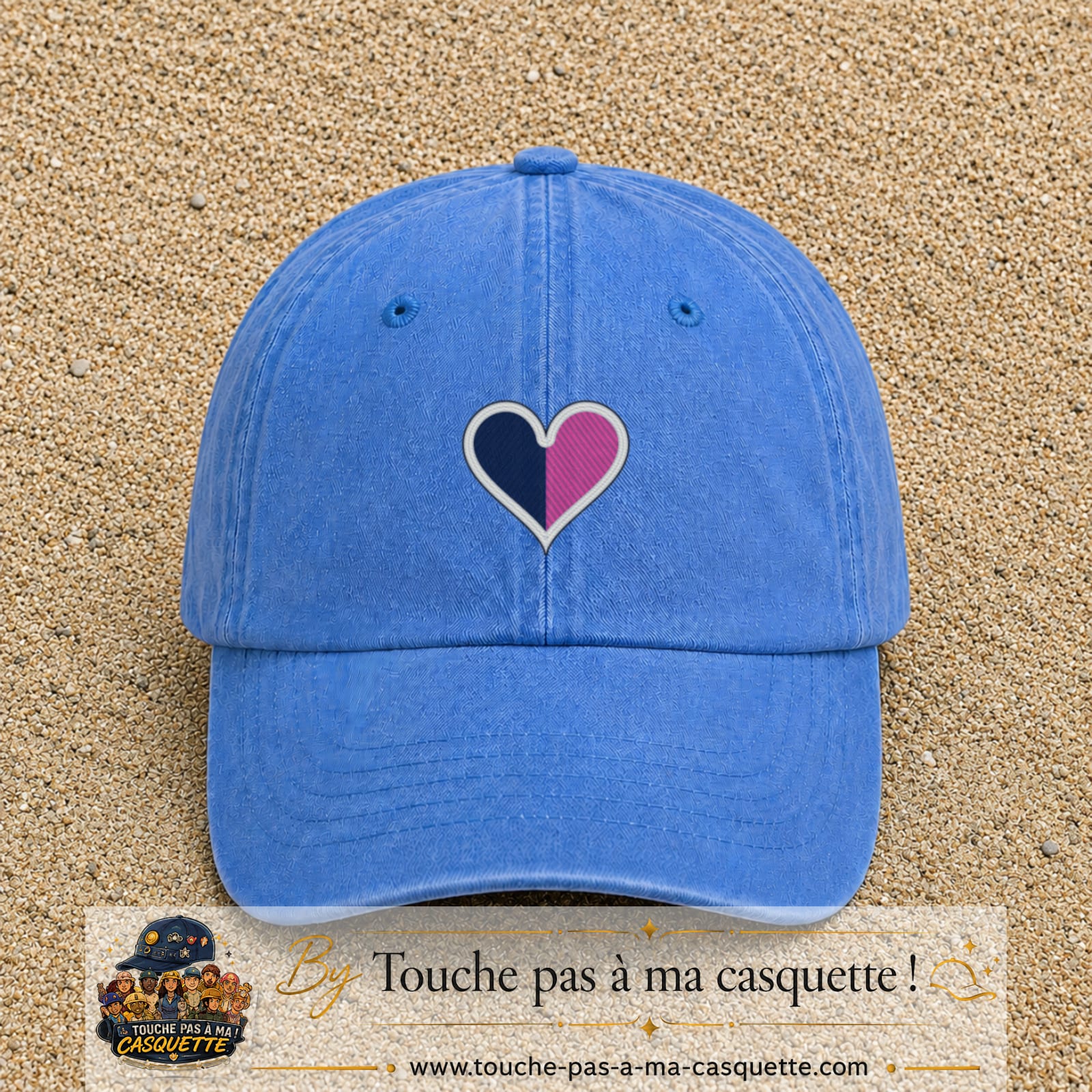 Image principale produit116moyenBLC - casquette Bleu ciel délavé avec visuel Cœur bicolore 5 cm