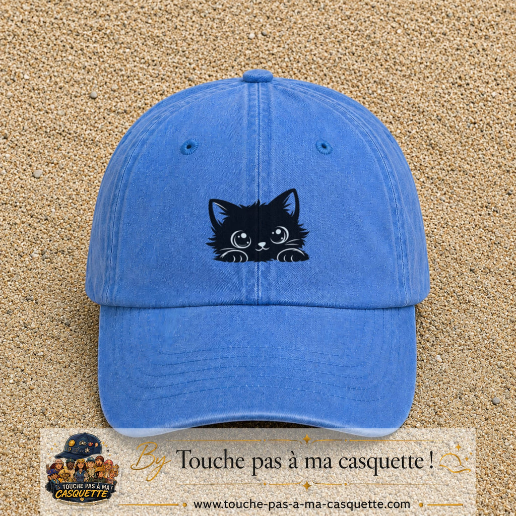 Image principale produit6moyenBLC - casquette Bleu ciel délavé avec visuel Chat noir adorable 5 cm