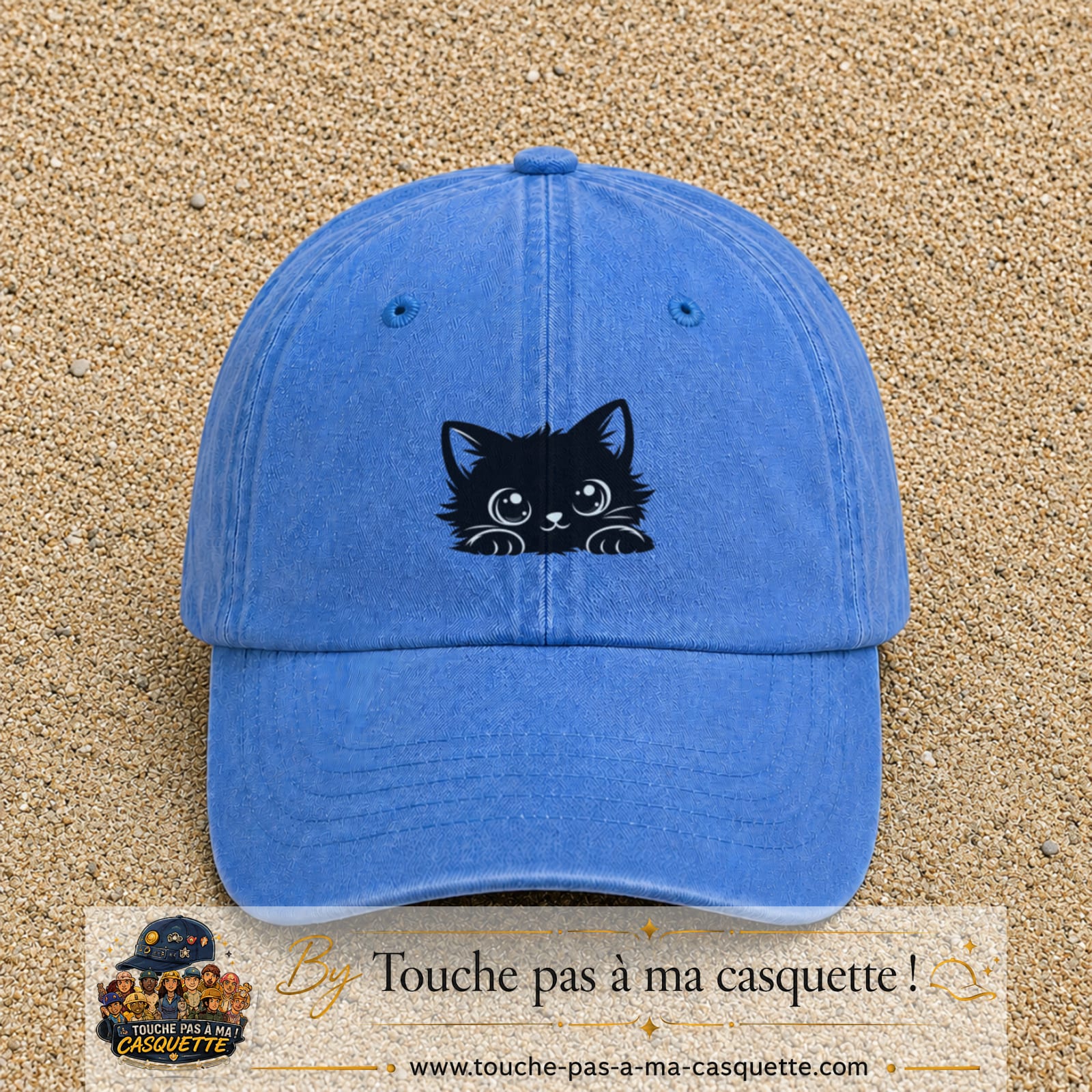 Image principale produit6moyenBLC - casquette Bleu ciel délavé avec visuel Chat noir adorable 5 cm