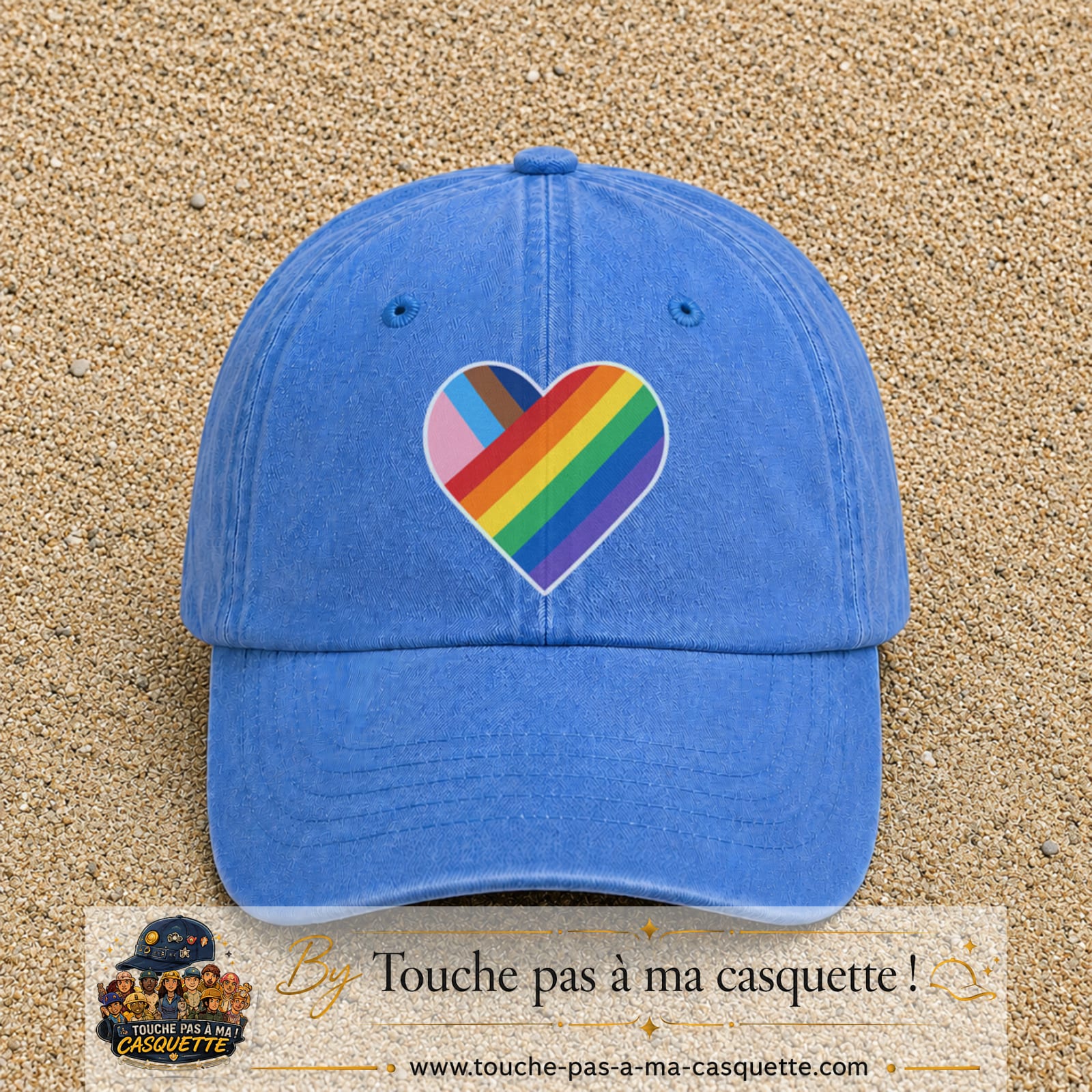 Image principale produit23grosBLC - casquette Bleu ciel délavé avec visuel Cœur arc-en-ciel 7 cm
