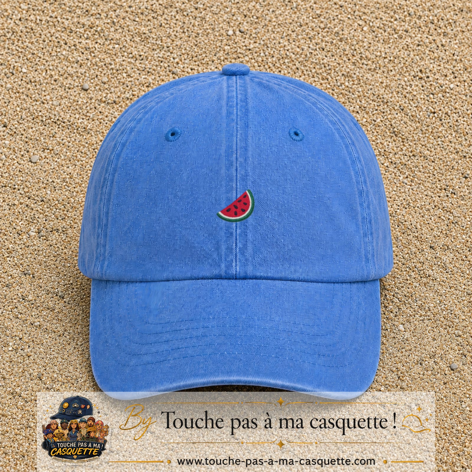 Image principale produit22petitBLC - casquette Bleu ciel délavé avec visuel Pastèque 3 cm