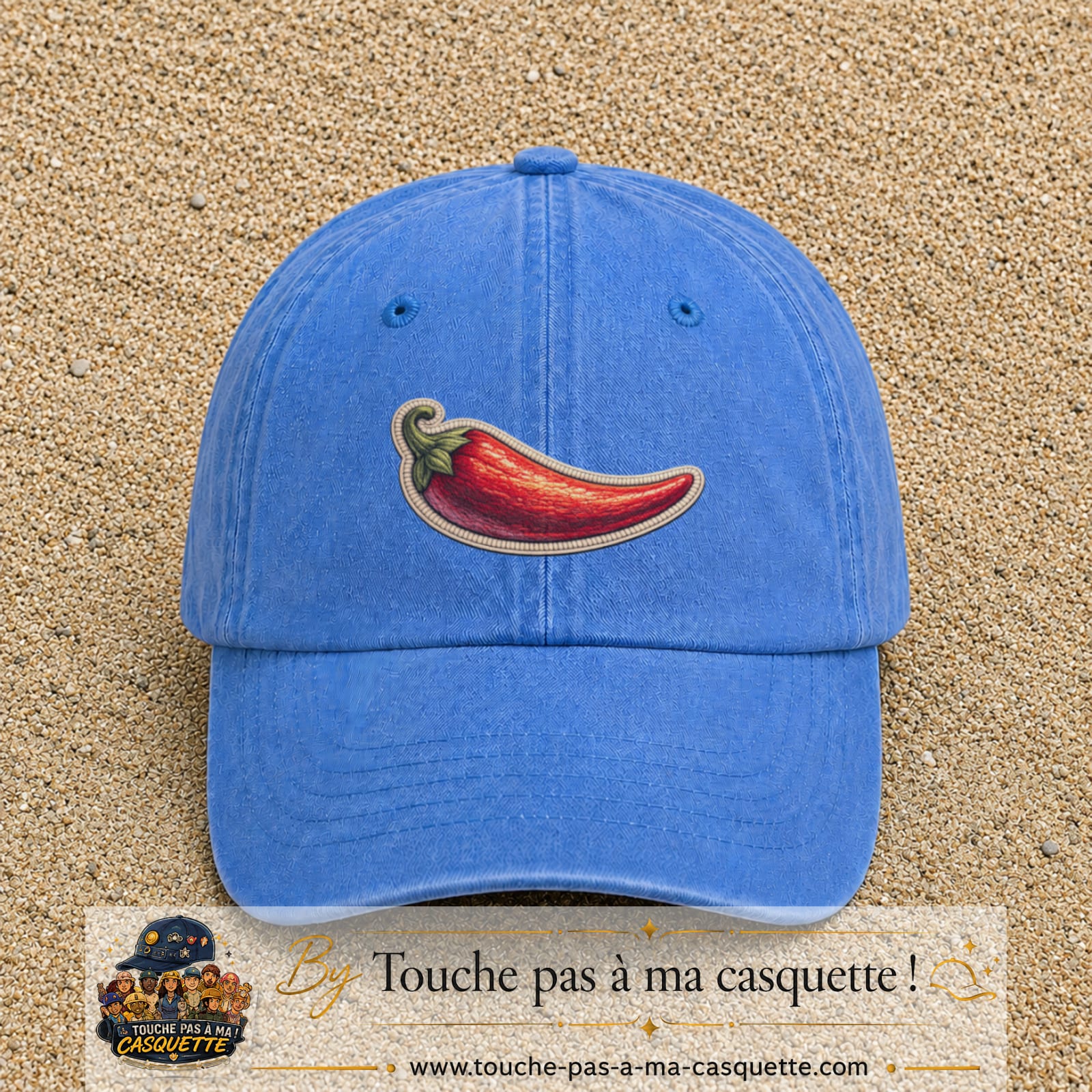 Image principale produit198moyenBLC - casquette Bleu ciel délavé avec visuel Piment 5 cm