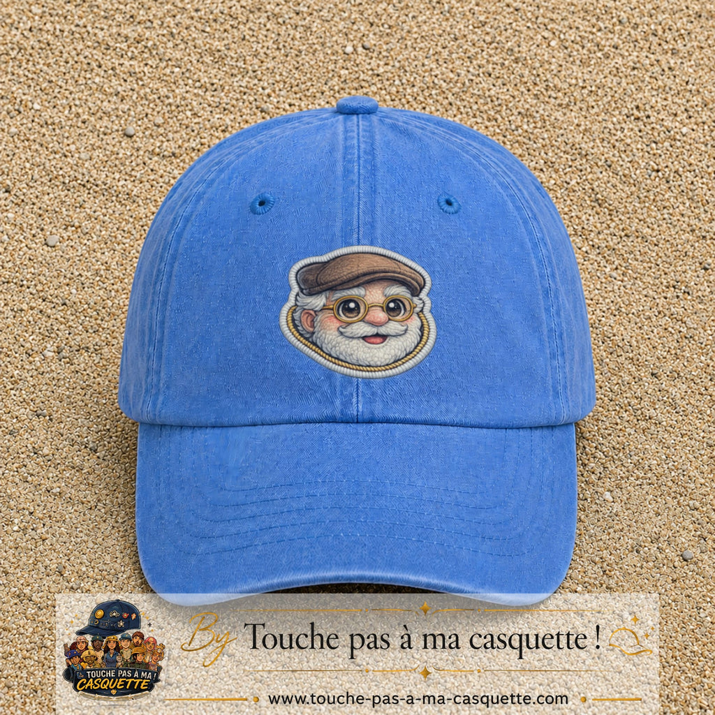Image principale produit76grosBLC - casquette Bleu ciel délavé avec visuel Papy casquette lunettes 7 cm