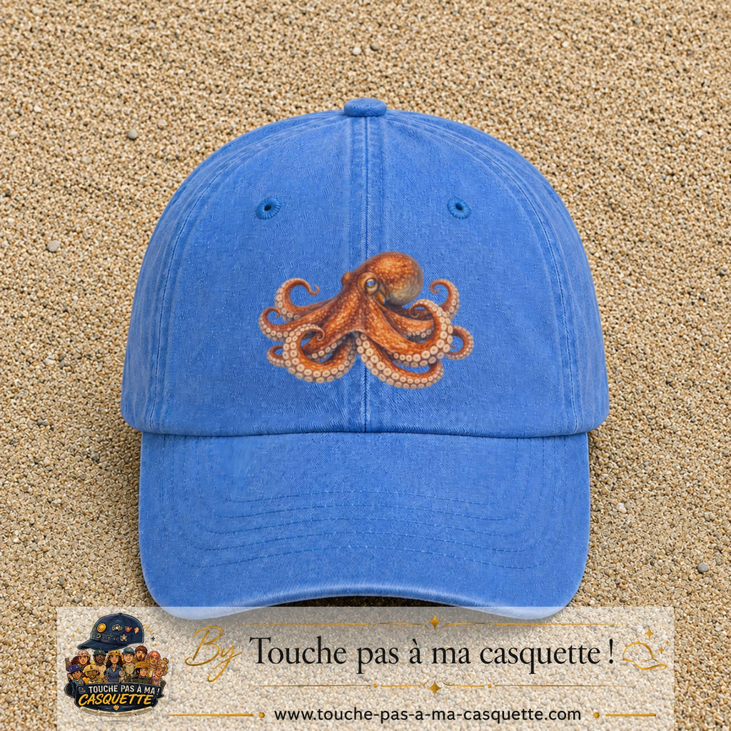 Image principale produit71grosBLC - casquette Bleu ciel délavé avec visuel Pieuvre 7 cm
