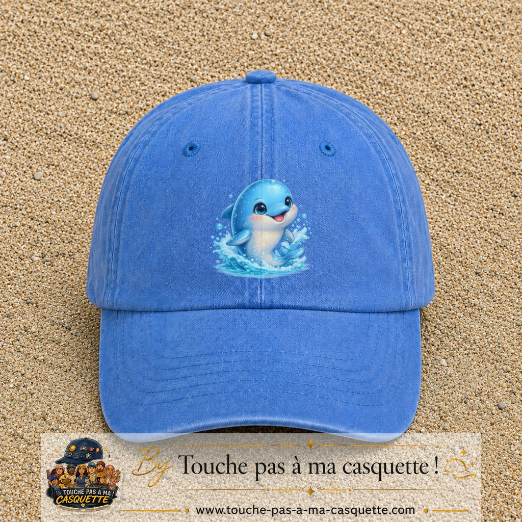 Image principale produit85grosBLC - casquette Bleu ciel délavé avec visuel Dauphin 7 cm