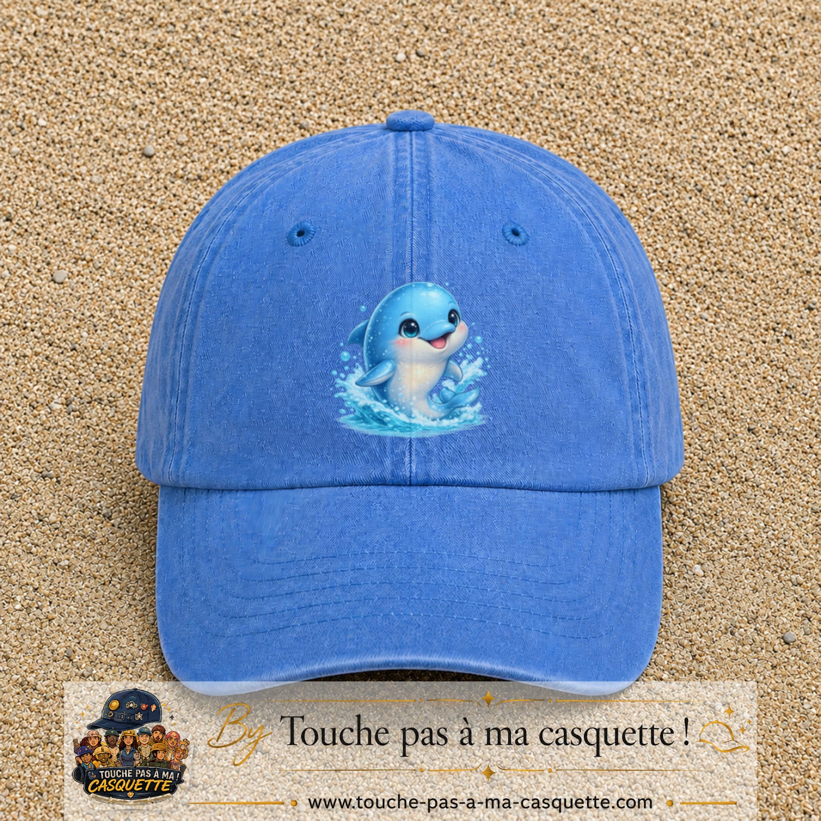 Image principale produit85grosBLC - casquette Bleu ciel délavé avec visuel Dauphin 7 cm