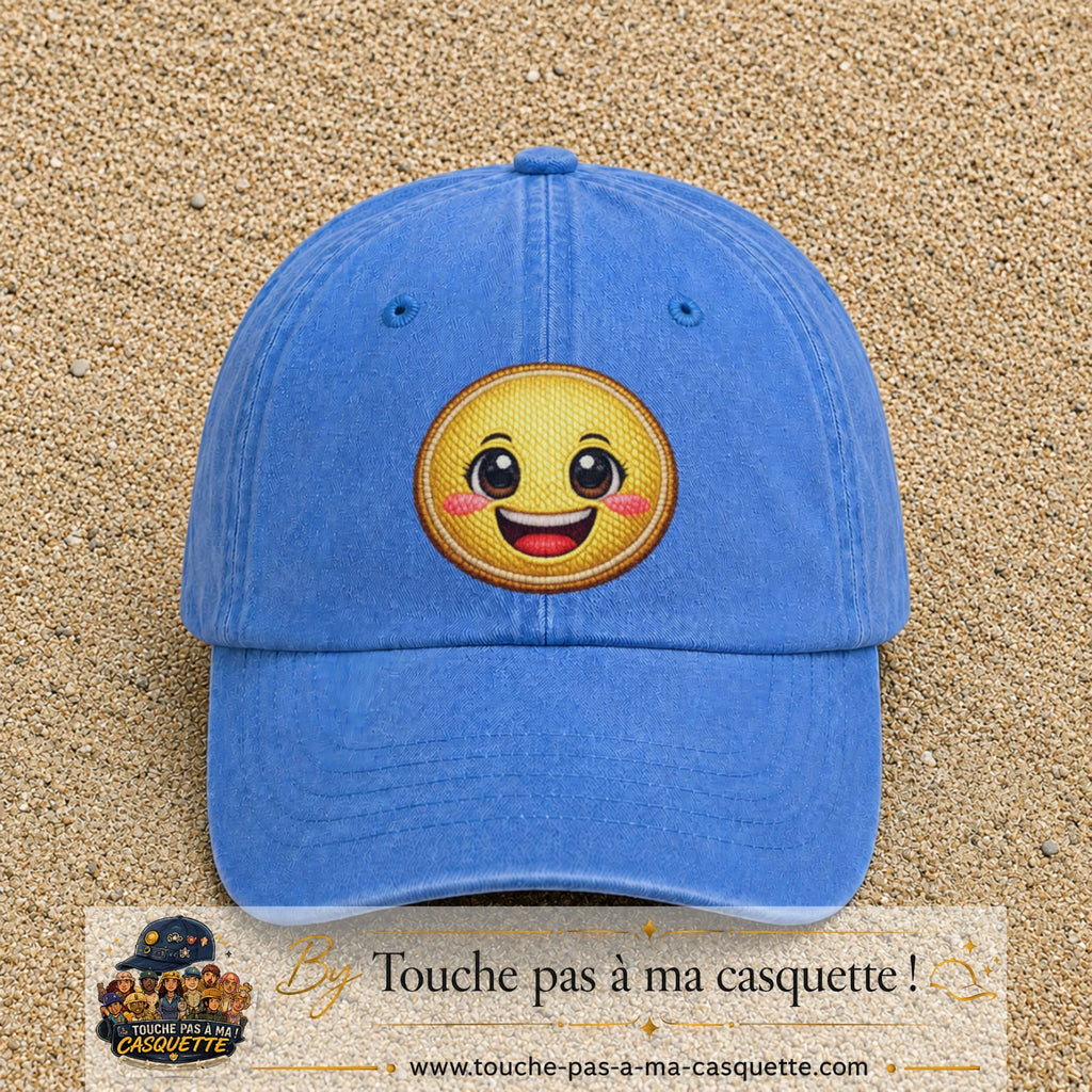 Image principale produit9grosBLC - casquette Bleu ciel délavé avec visuel Emoji souriant 7 cm